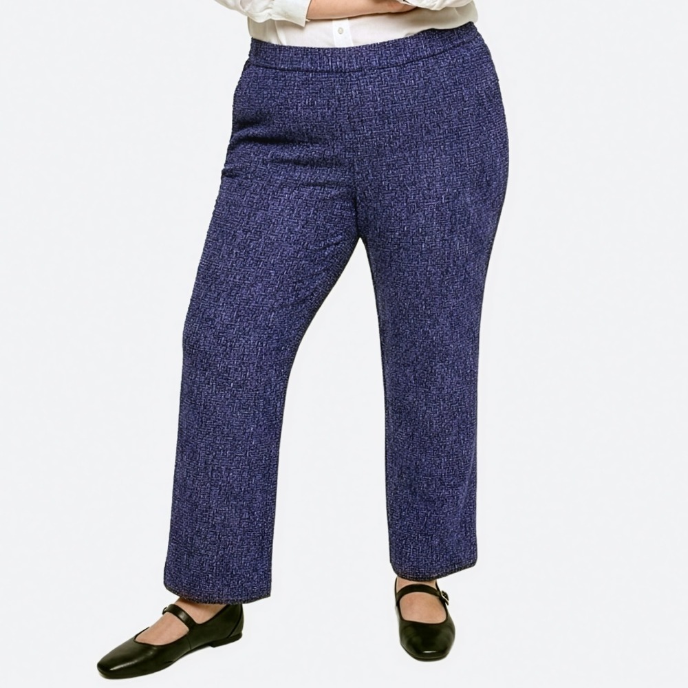 Isaac Mizrahi Live Tweed Pants Navy Blue 1X XL Petite Confetti Knit Straight Leg